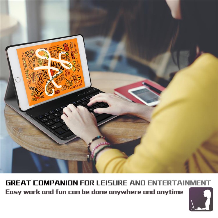 2-in-1 Detachable Bluetooth Keyboard Leather Stand Case for iPad mini (2019) 7.9 inch - Rose Gold-9