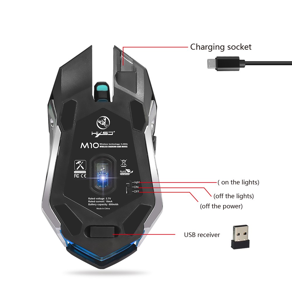 M10 Wireless Gaming Mouse 2400dpi Rechargeable 7 Color Backlight Breathing Comfort Gamer Mice-13