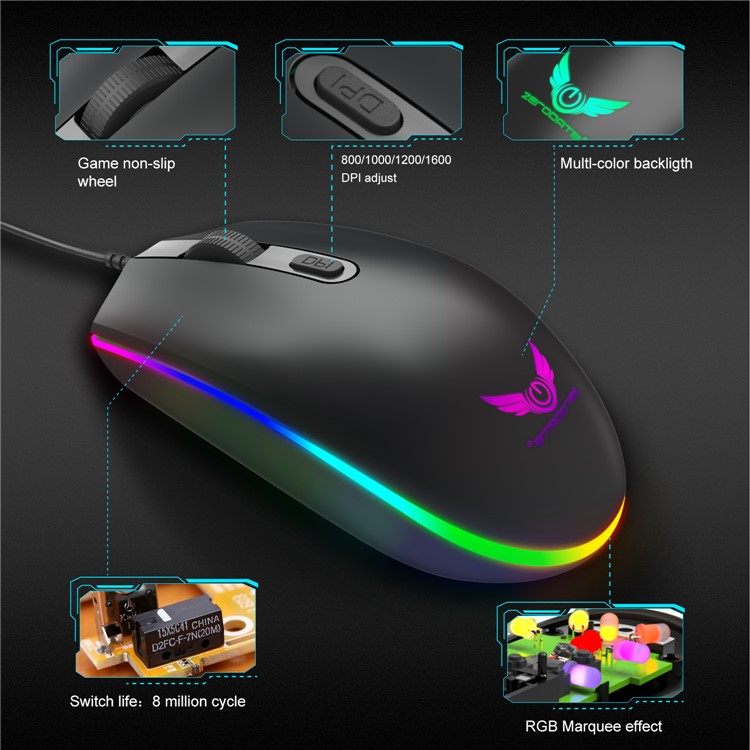 S900 Horse Race RGB Light Wired Gaming Mouse with 3 Gears Adjustable