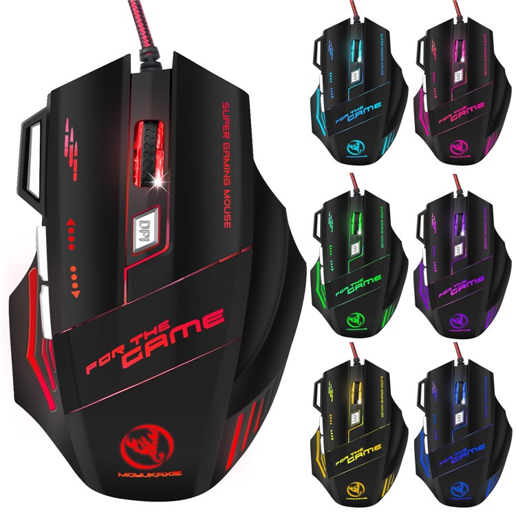 MOYUKAXIE High-end Optical Professional Wired Gaming Mouse with 7 Bright Colors LED Backlit - Black
