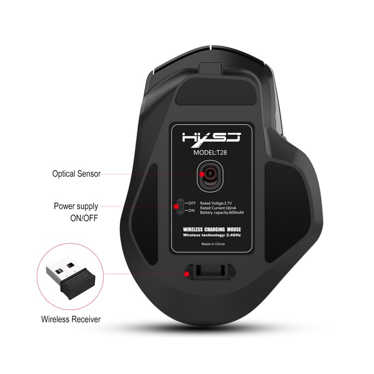 HXSJ T28 Vertical Wireless Silent Rechargeable Mouse - Black-2