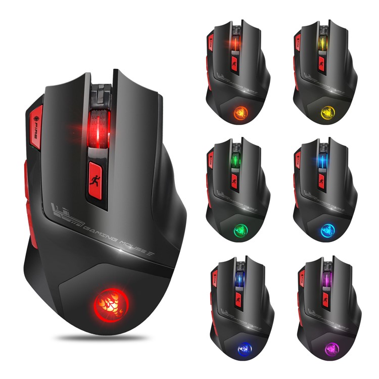 HXSJ T88 Colorful Backlight Turn-off Design Adjustable 4800 DPI Wireless Game Mouse - Black-1