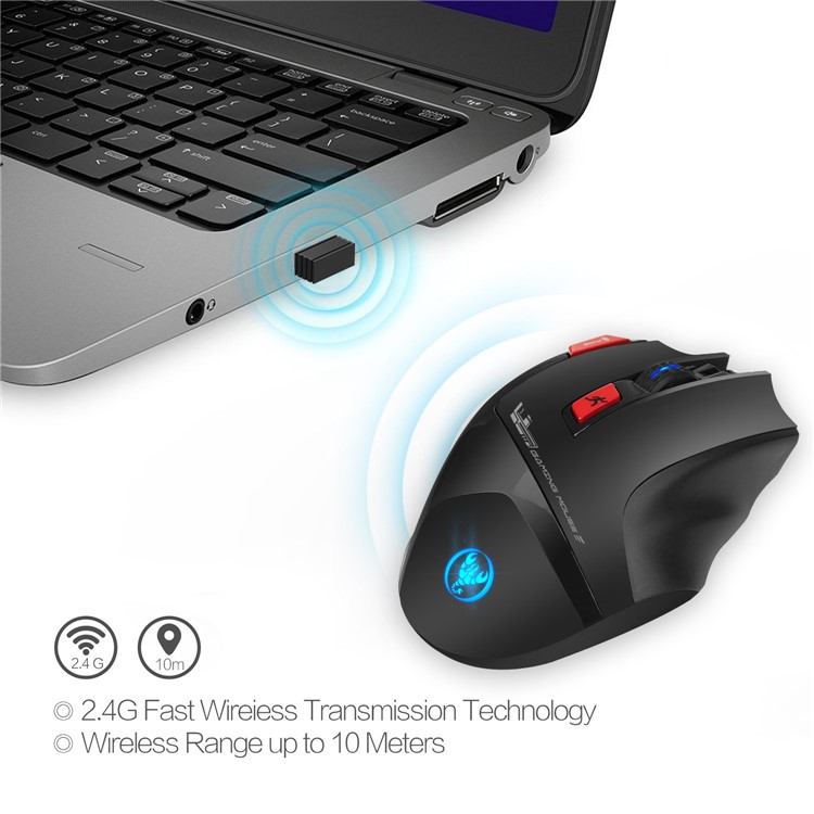 HXSJ T88 Colorful Backlight Turn-off Design Adjustable 4800 DPI Wireless Game Mouse - Black-6