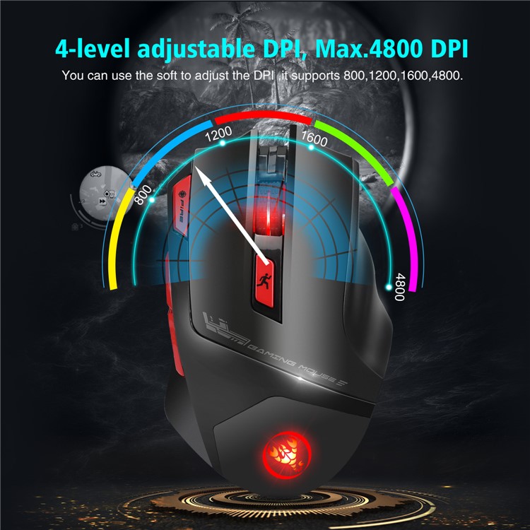 HXSJ T88 Colorful Backlight Turn-off Design Adjustable 4800 DPI Wireless Game Mouse - Black-7