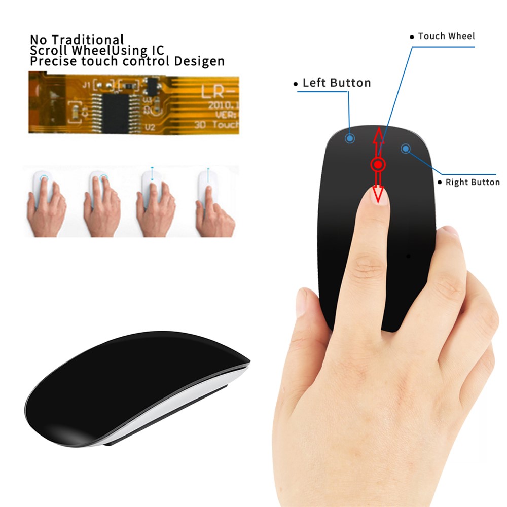 Mouse Silenzioso Del Mouse Wireless Bluetooth Mouse Slim Ergonomic PC Mouse Per Windows XP Vista 7/8/10 - Nero-3