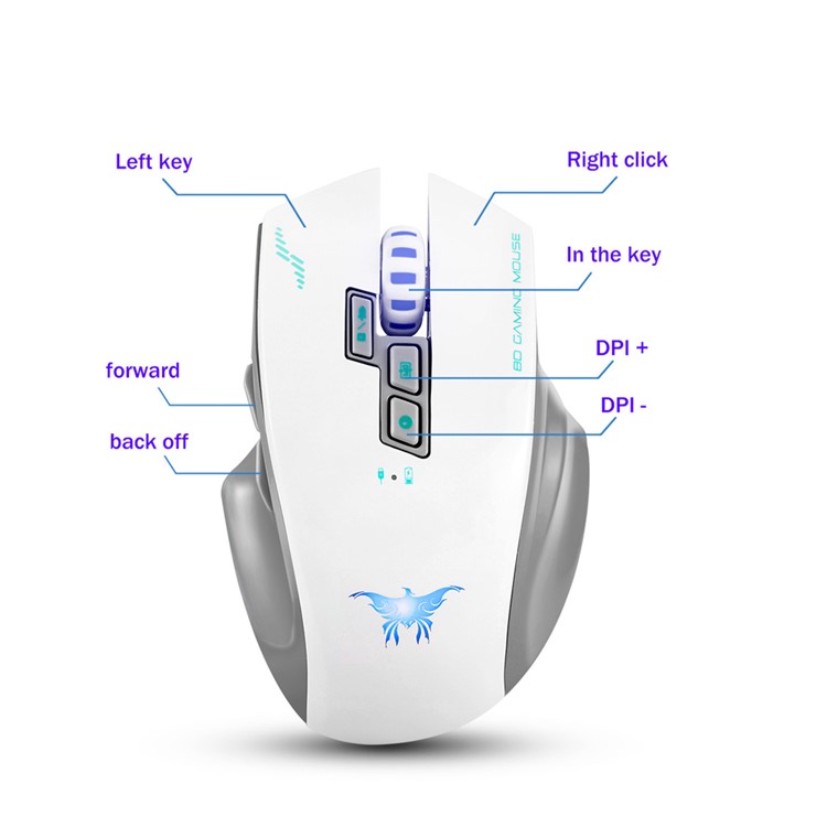 COMBATERWING W100 Rechargeable 2.4G Wireless Gaming Mice with 4 Adjustable DPI Levels - White-4
