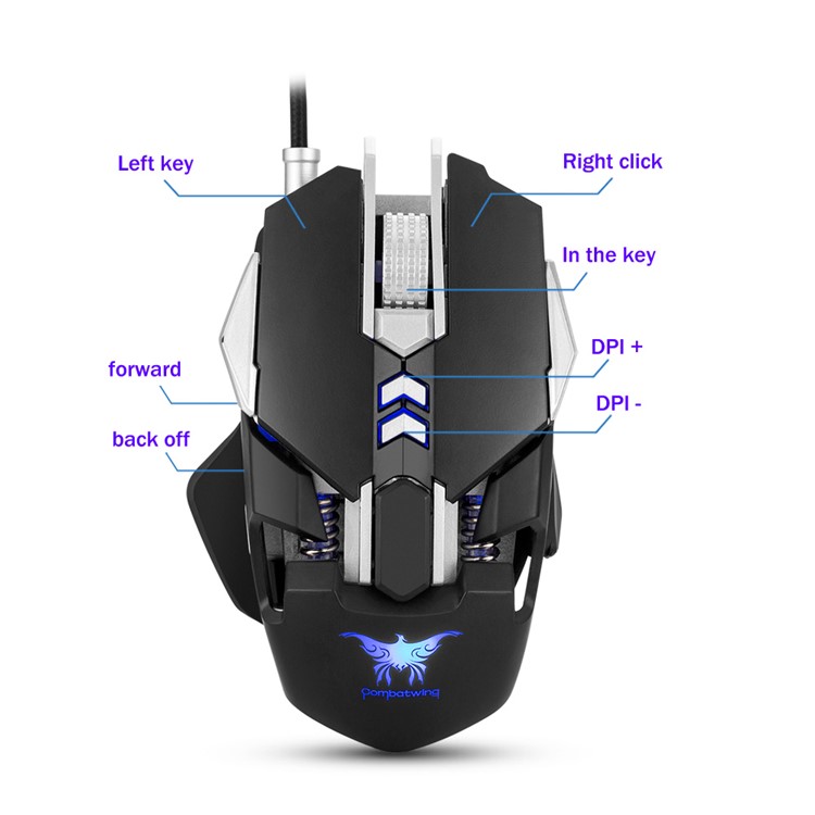 COMBATERWING CW30 Adjustable 3200DPI Wired Gaming Mouse, 7-Button/1000Hz Return Rate - Black-4