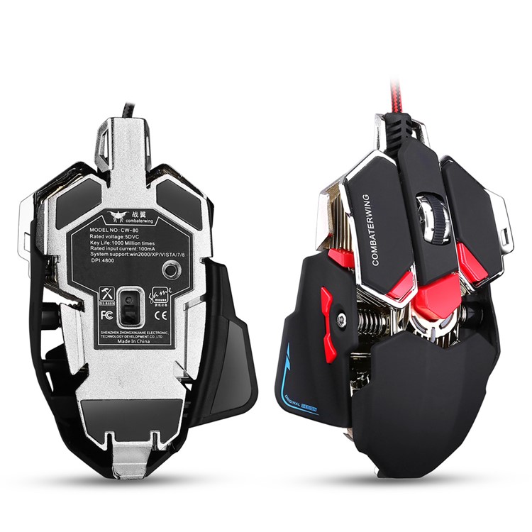 COMBATERWING CW80 4800 DPI Optical Wired Gaming Mouse, Programmable 10 Buttons and LED Light - Black-1