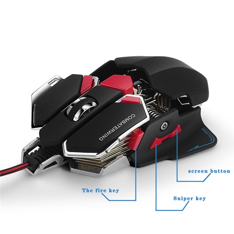 COMBATERWING CW80 4800 DPI Optical Wired Gaming Mouse, Programmable 10 Buttons and LED Light - Black-8