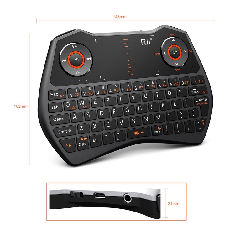 RII Mini I28 2.4GHz Wireless Keyboard with Mouse Touchpad and Backlit (CE/FCC) - Black-2