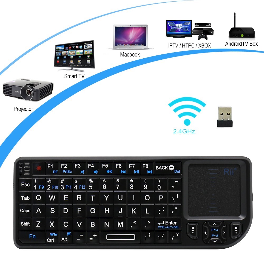 RII Mini V3 2.4GHz Wireless QWERTY Keyboard Touchpad Air Mouse with Backlit (English Version)-1