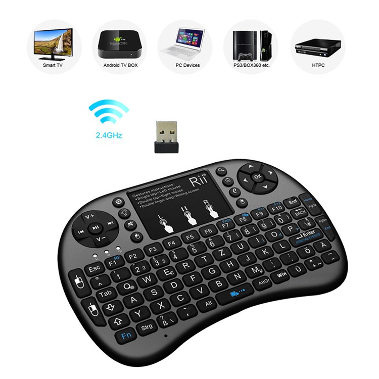 RII I8+ Mini Wireless QWERTY Keyboard Touchpad Mouse Combo with LED Backlit - German Language-2