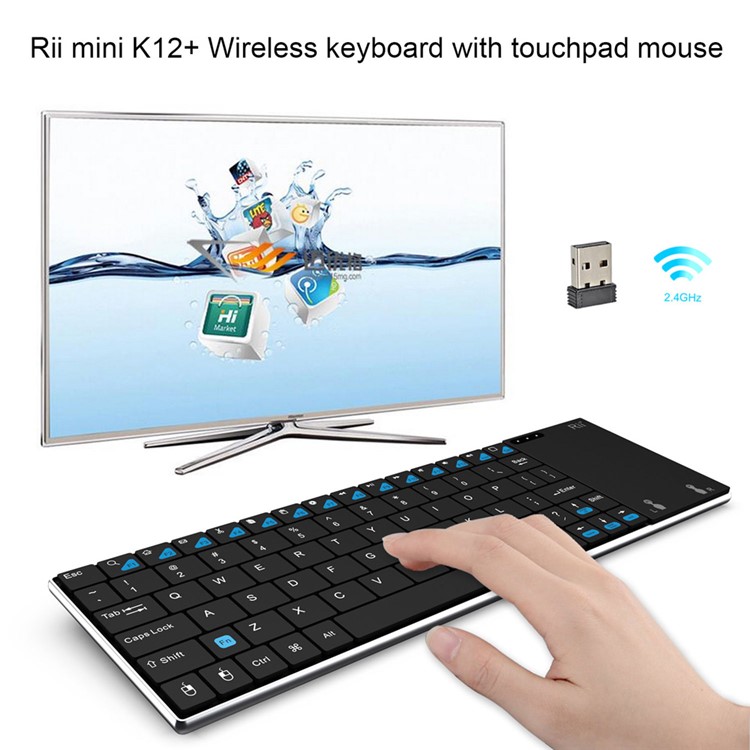RII K12+ 2.4GHz Mini Wireless Keyboard with Built-in Large Size Mouse Touchpad (CE/FCC) - Black-1