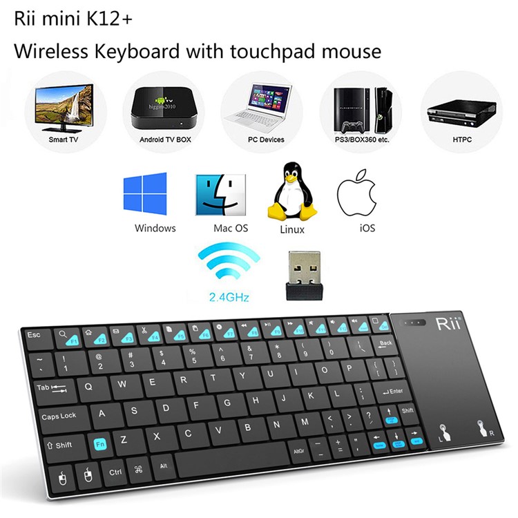 RII K12+ 2.4GHz Mini Wireless Keyboard with Built-in Large Size Mouse Touchpad (CE/FCC) - Black-4