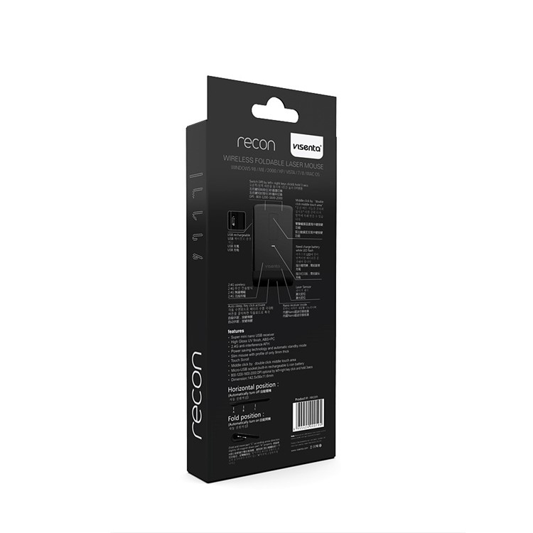 VISENTA Recon Bluetooth Foldable Surface Edition Arc Touch Style Mouse - Black-5