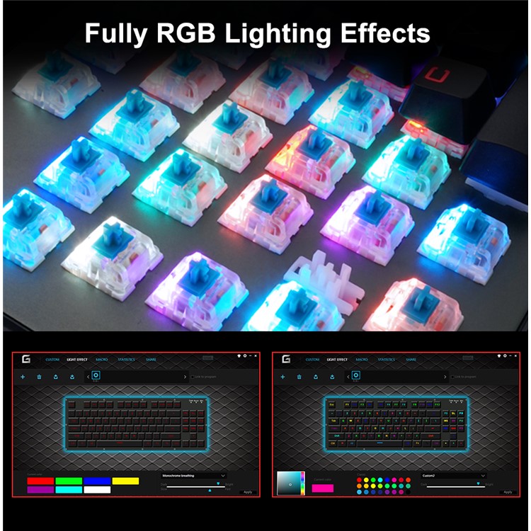 BYLINK RGB 87 Keys RGB Backlights Professional Gaming Mechanical Keyboard with Drive CD - Black-6