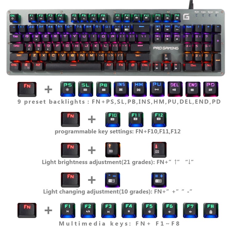 BYLINK 104 Keys Mechanical Gaming Keyboard with Mixed Backlights-3