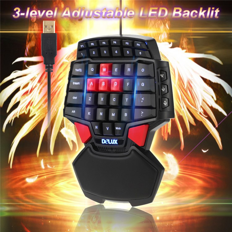 DELUX T9 Portable One Hand Gaming Keyboard with Colorful LED Backlight-1