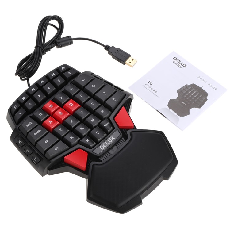 DELUX T9 Portable One Hand Gaming Keyboard with Colorful LED Backlight-2