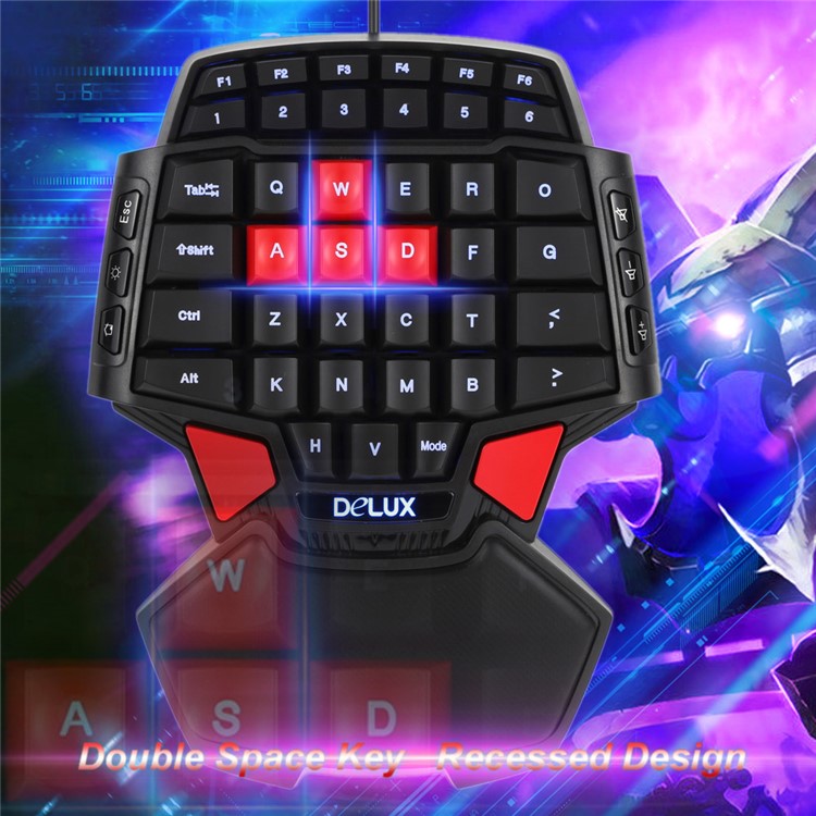 DELUX T9 Portable One Hand Gaming Keyboard with Colorful LED Backlight-9
