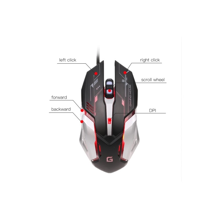 BYLINK GM003 3200DPI Macro 6 Programmable Buttons Gaming Mouse with 5-color LED Light USB Wired-6