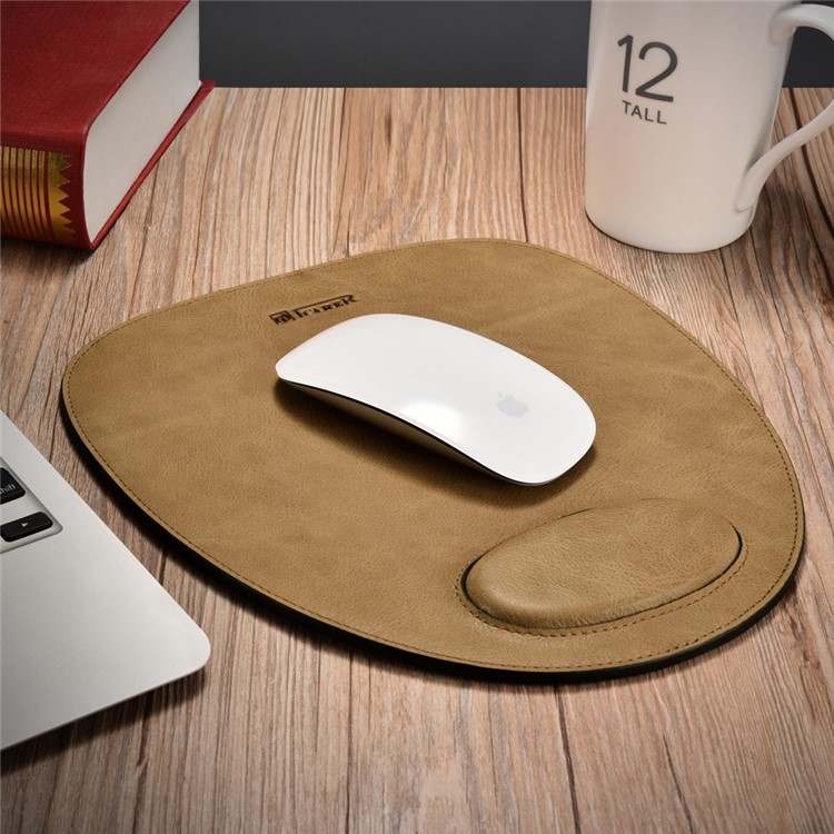 ICARER Shenzhou Real Cowhide Leather Mouse Pad with Wrist Protection Design - Brown-1