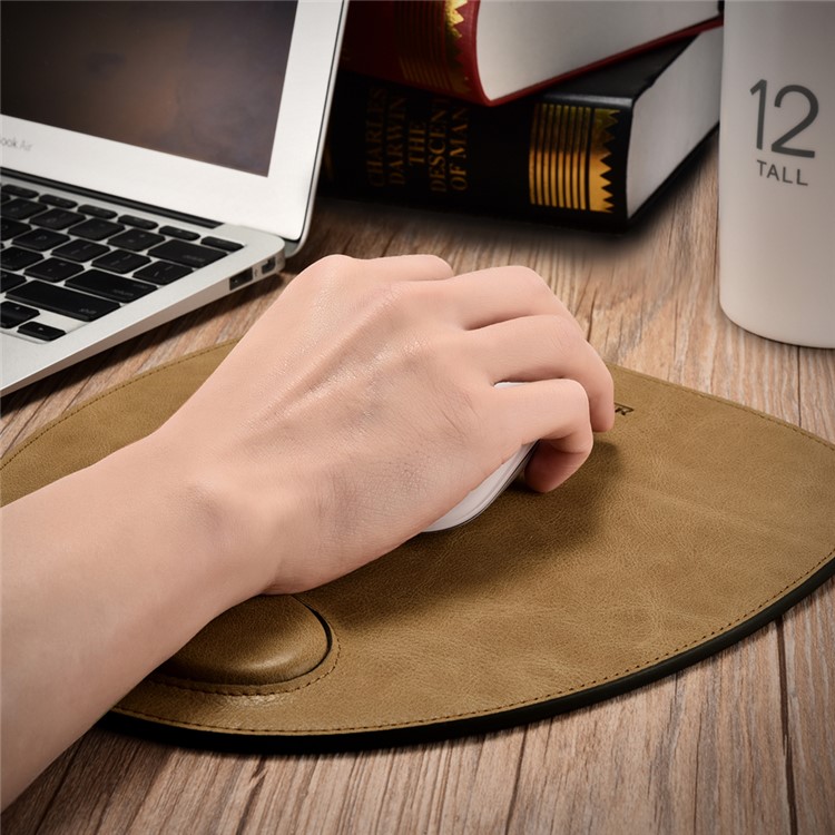 ICARER Shenzhou Real Cowhide Leather Mouse Pad with Wrist Protection Design - Brown-5