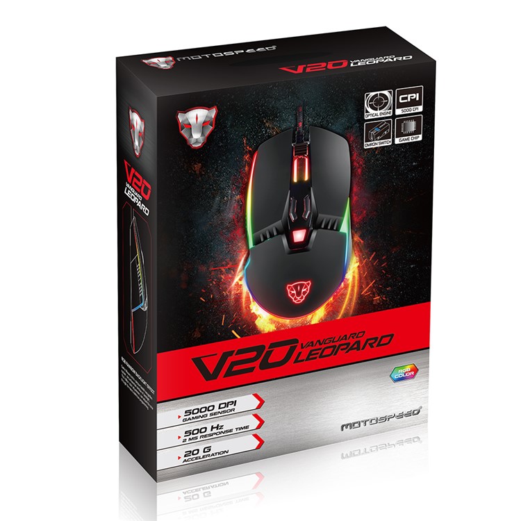 MOTOSPEED V20 Wired RGB Backlit Gaming Mouse with 5000DPI High Precision Optical 7 Keys - Black-22