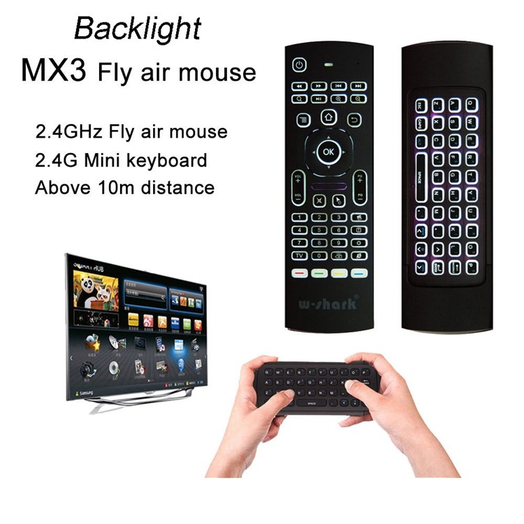 MX3-L Backlit 2.4GHz Fly Air Mouse Wireless QUERTY Keyboard Remote Controller for TV XBMC MX3-7