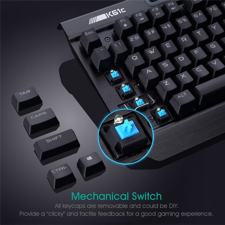 RII K61C USB 2.0 Wired Backlit 104-Key Mechanical Gaming Keyboard Anti-ghosting PC Keyboard - Black-2