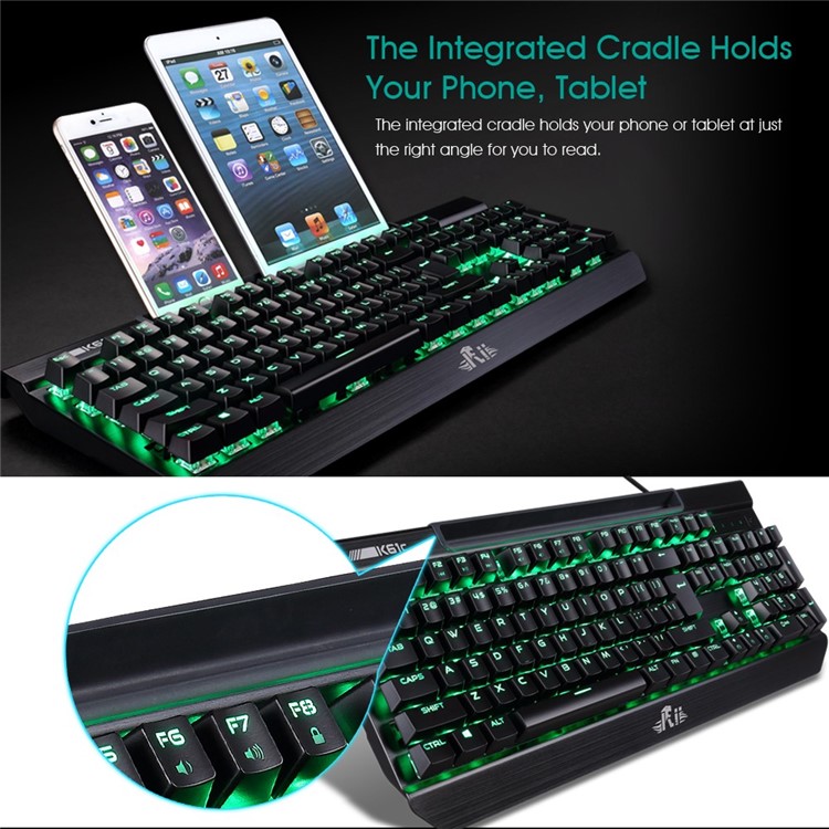 RII K61C USB 2.0 Wired Backlit 104-Key Mechanical Gaming Keyboard Anti-ghosting PC Keyboard - Black-6