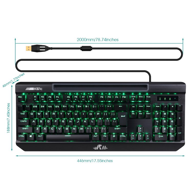 RII K61C USB 2.0 Wired Backlit 104-Key Mechanical Gaming Keyboard Anti-ghosting PC Keyboard - Black-9