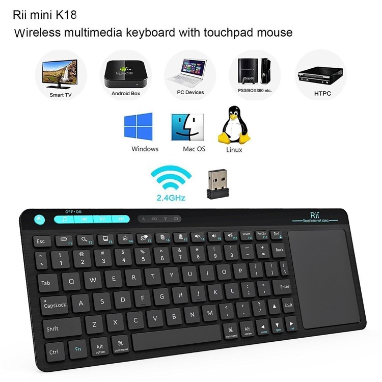 RII mini K18 Wireless Keyboard with build-in Large Size Touchpad Mouse for PC, Google Smart TV etc. - Black-5