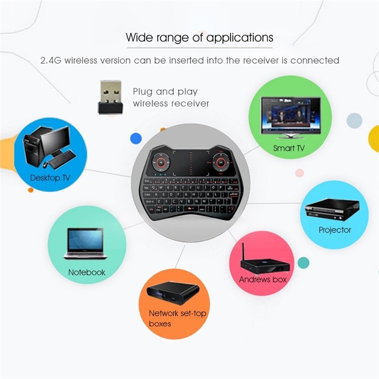 RII Mini i28C Mini 62 Keys 2.4GHz Wireless TouchPad Mouse Keyboard with LED Backlight - Black-5