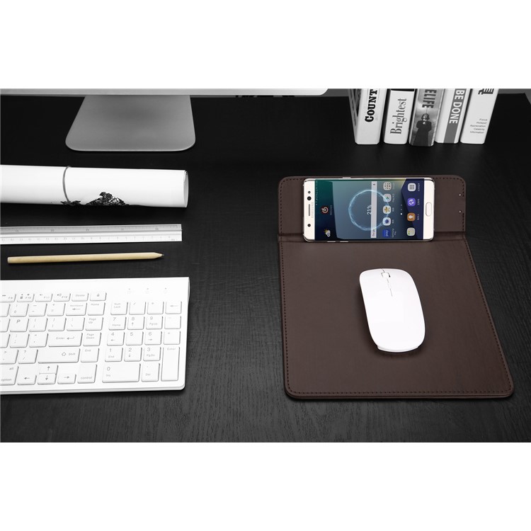 Qi Wireless Charging Mouse Pad Desktop Smartphone Stand for Samsung S7 / S7 edge etc. - Coffee-15