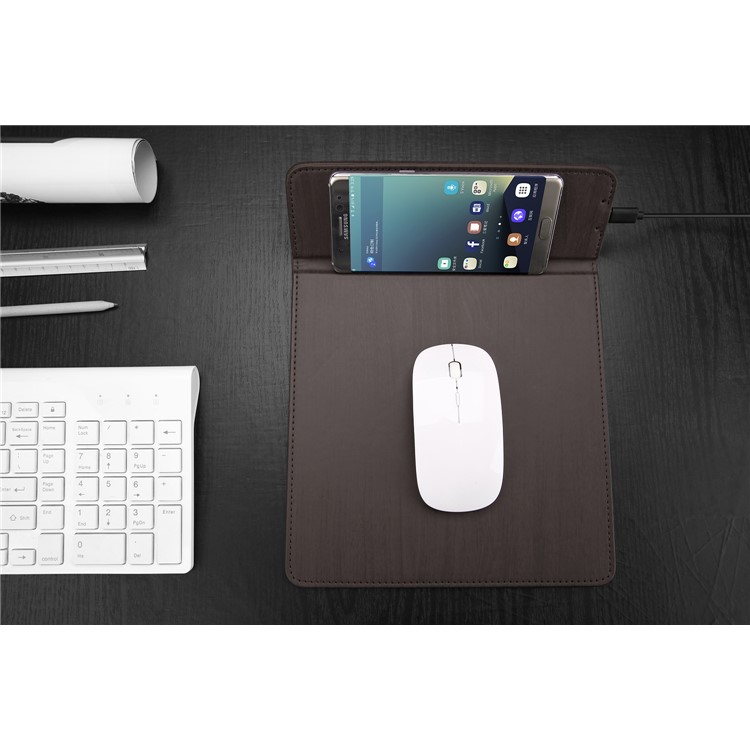 Qi Wireless Charging Mouse Pad Desktop Smartphone Stand for Samsung S7 / S7 edge etc. - Coffee-16