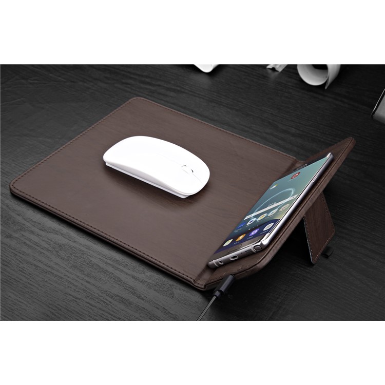 Qi Wireless Charging Mouse Pad Desktop Smartphone Stand for Samsung S7 / S7 edge etc. - Coffee-17