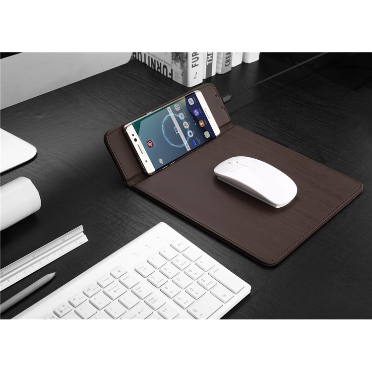 Qi Wireless Charging Mouse Pad Desktop Smartphone Stand for Samsung S7 / S7 edge etc. - Coffee-18