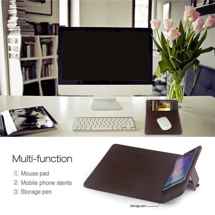 Qi Wireless Charging Mouse Pad Desktop Smartphone Stand for Samsung S7 / S7 edge etc. - Coffee-7