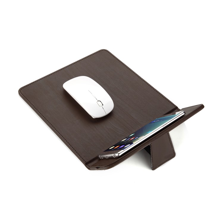 Qi Wireless Charging Mouse Pad Desktop Smartphone Stand for Samsung S7 / S7 edge etc. - Coffee-9