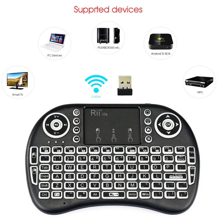 RII i8s 2.4Ghz RF Mini Wireless Keyboard with LED Backlit Touchpad - Black-4
