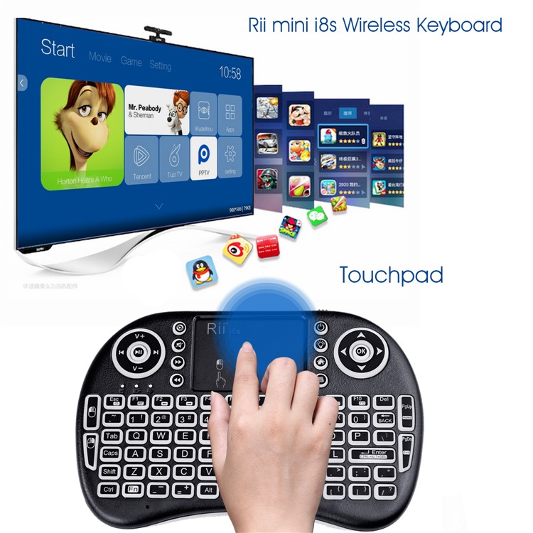 RII i8s 2.4Ghz RF Mini Wireless Keyboard with LED Backlit Touchpad - Black-7