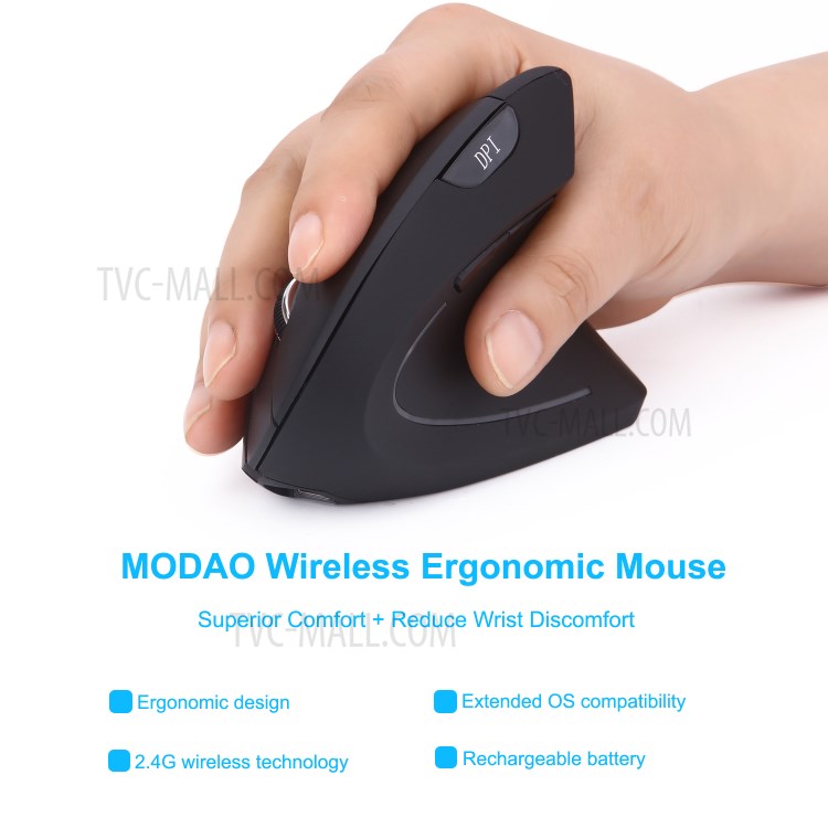 MODAO 1600DPI 6 Buttons 2.4G Wireless Vertical Ergonomic Mouse with Nano Receiver - Black-9