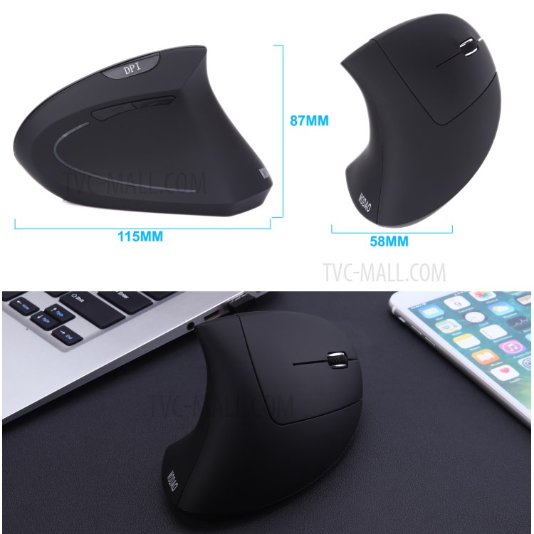 MODAO 1600DPI 6 Buttons 2.4G Wireless Vertical Ergonomic Mouse with Nano Receiver - Black-10