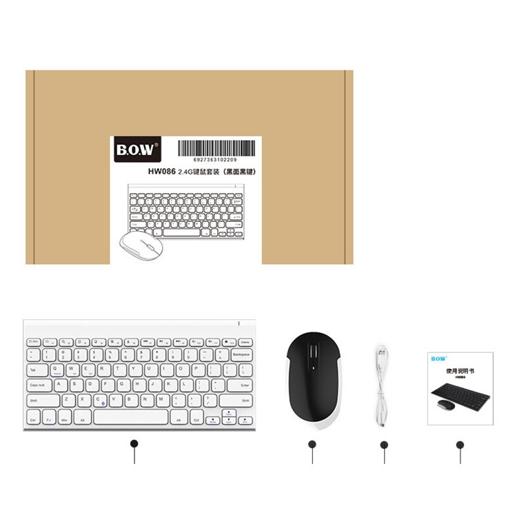 BOW HW086 2.4G Wireless USB charging Keyboard + Wireless Mouse Set for Laptop, PC - Black-11