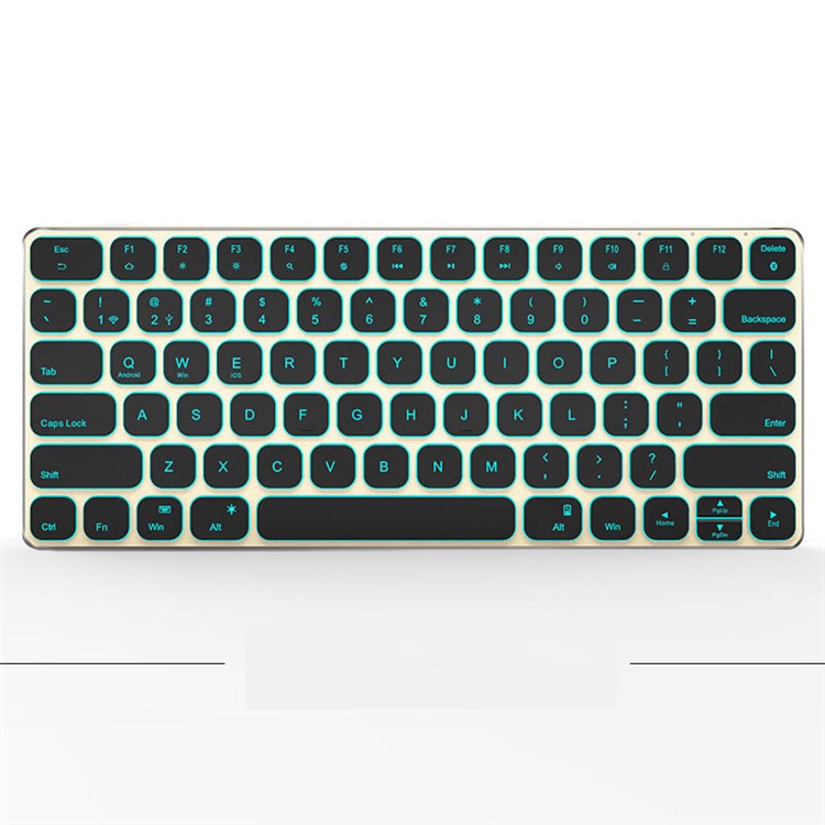 BOW HB186B LED Backlit Metal Wired/Wireless Bluetooth Keyboard for iOS, Android, Windows, Mac - Black + Gold-1