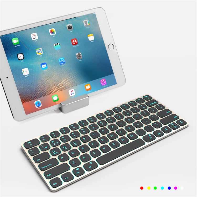 BOW HB186B LED Backlit Metal Wired/Wireless Bluetooth Keyboard for iOS, Android, Windows, Mac - Black + Gold-4