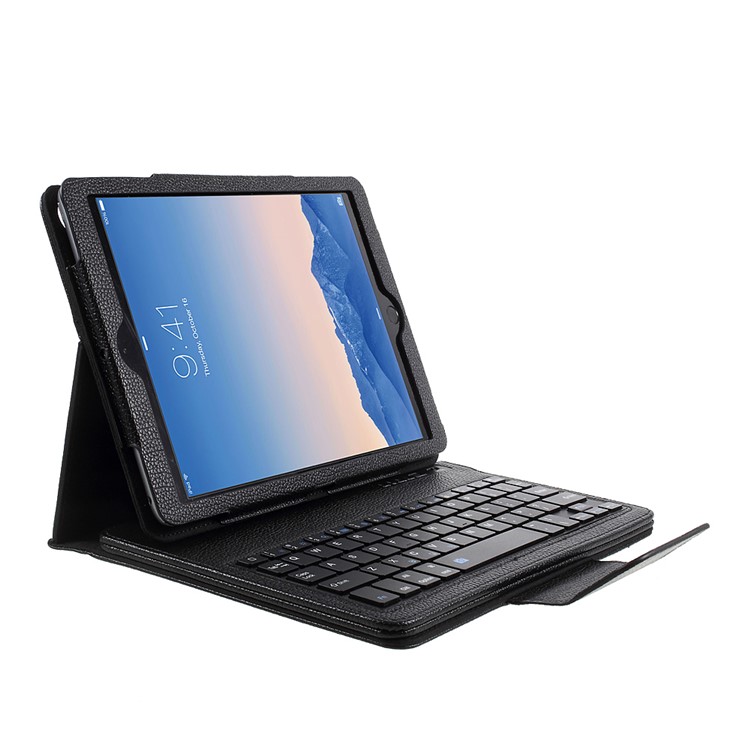 Para iPad Estojo de couro com teclado sem fio Bluetooth para teclado de 9,7 polegadas (2017) - preto-2