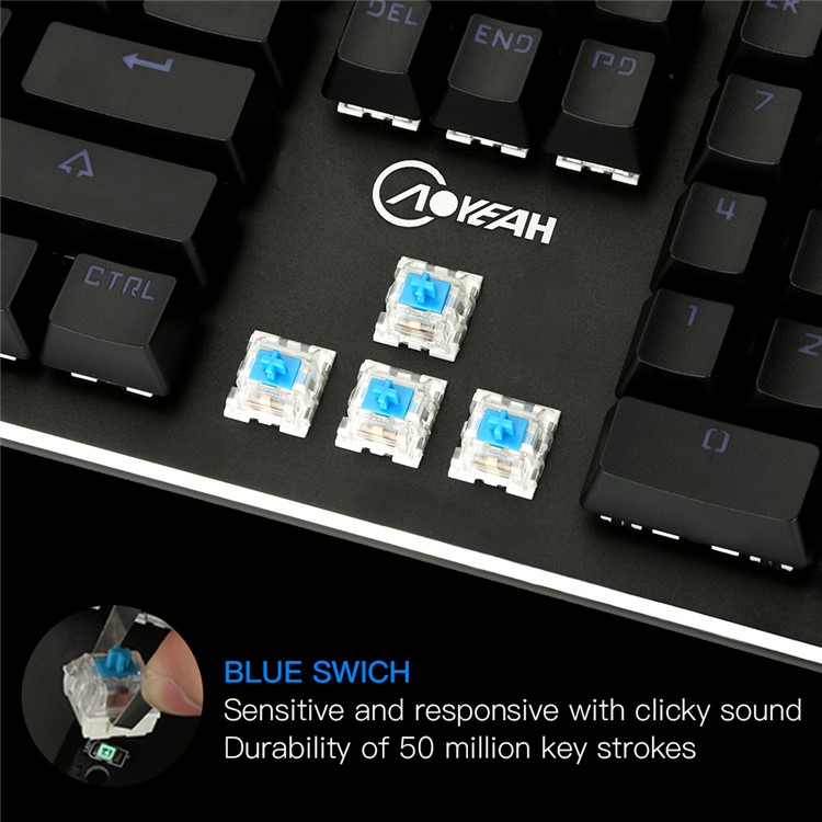 104 Keys Blue Switches Wired USB Mechanical Gaming Keyboard with 9 Lighting Modes - Black-3