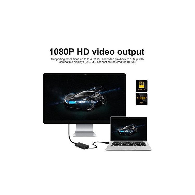 WAVLINK USB 3.0 Video-Grafikadapter Für Multi-Monitor Bis 2048x1152 Externe Grafikkarten-Adapter-Anzeigenprojektor-Unterstützung Windows 10/8/7 / XP-Schwarz